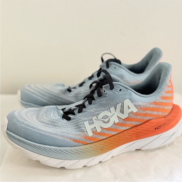 Hoka One One Mach 5 Men’s Mountain Spring Puffin's Bill Blue Orange Size 7D - Picture 2 of 10